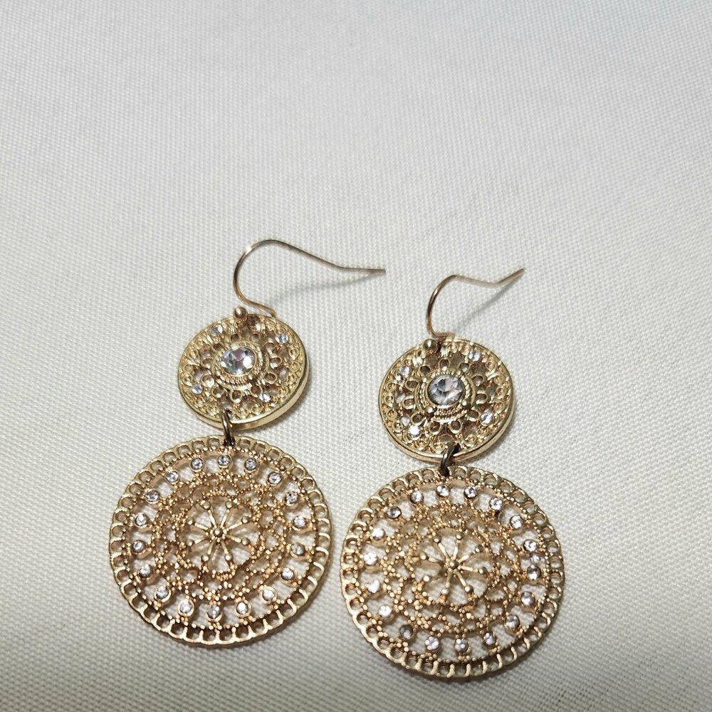 Gold tone and simulated diamond circle earrings